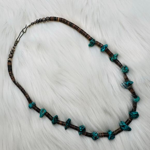 Men’s Faux Turquoise and Genuine Shell Beaded Necklace - Picture 2 of 6
